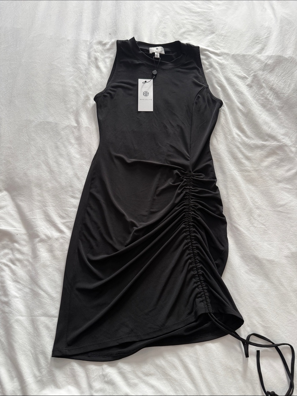 Socialite Black Sleeveless Ruched-Detail Midi Dress